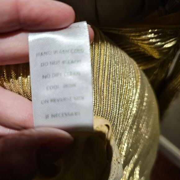 Mable Gold One Shoulder Pleated Mini Dress S Metallic Holiday Party NYE Bow - Picture 13 of 13